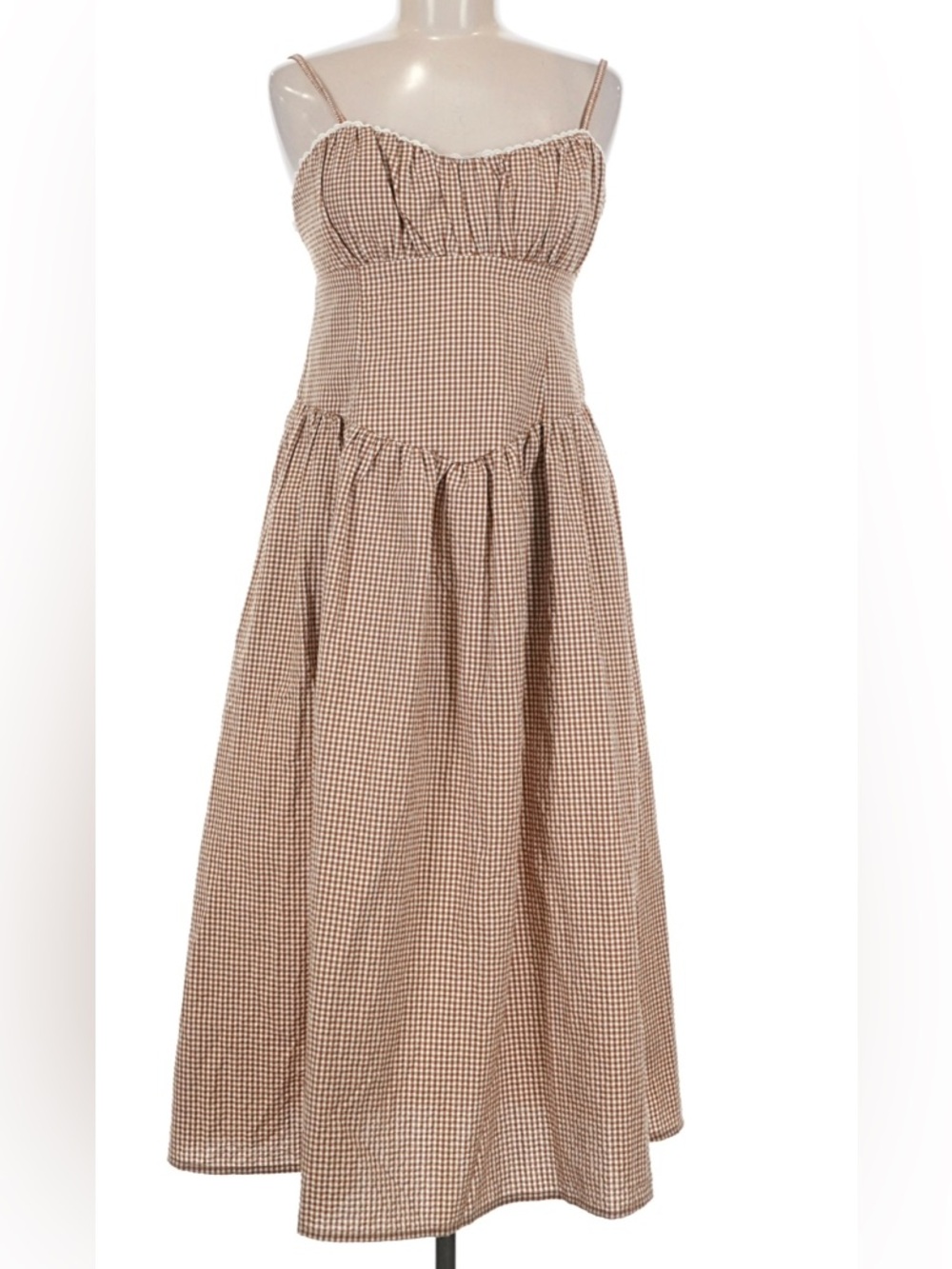 Brown Gingham Midi Sundress